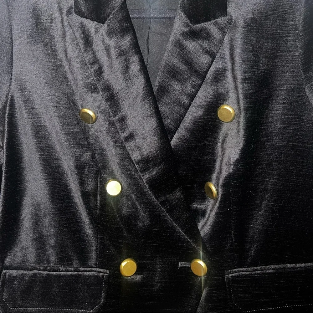 Chicos Black Velveteen Gold Button Blazer - Picture 5 of 7